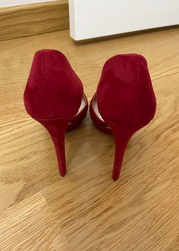 Zara Klasik Kırmızı Süet Stiletto - Görsel 2