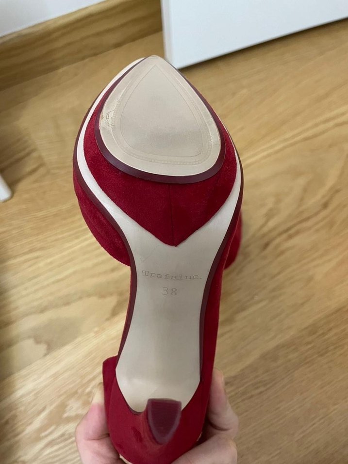 Zara Klasik Kırmızı Süet Stiletto - Görsel 3