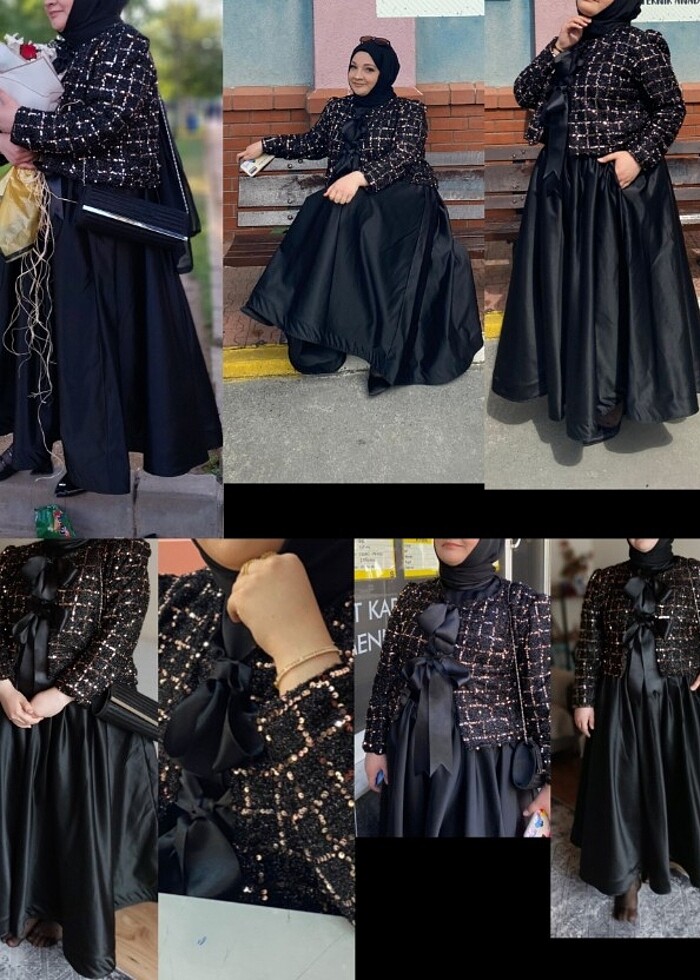 Fiyonklu pullu tesettür etekli takım - Görsel 2