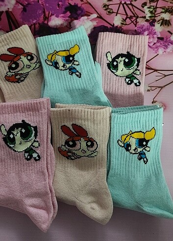 powerpuff girls kolej çorap 6 çift