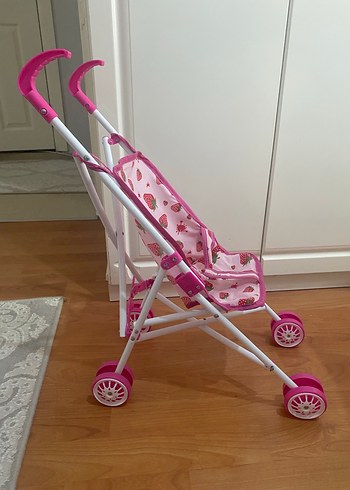 Çilek Desenli Pembe Bebek Arabası - Görsel 3