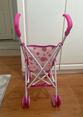 Çilek Desenli Pembe Bebek Arabası - Görsel 4