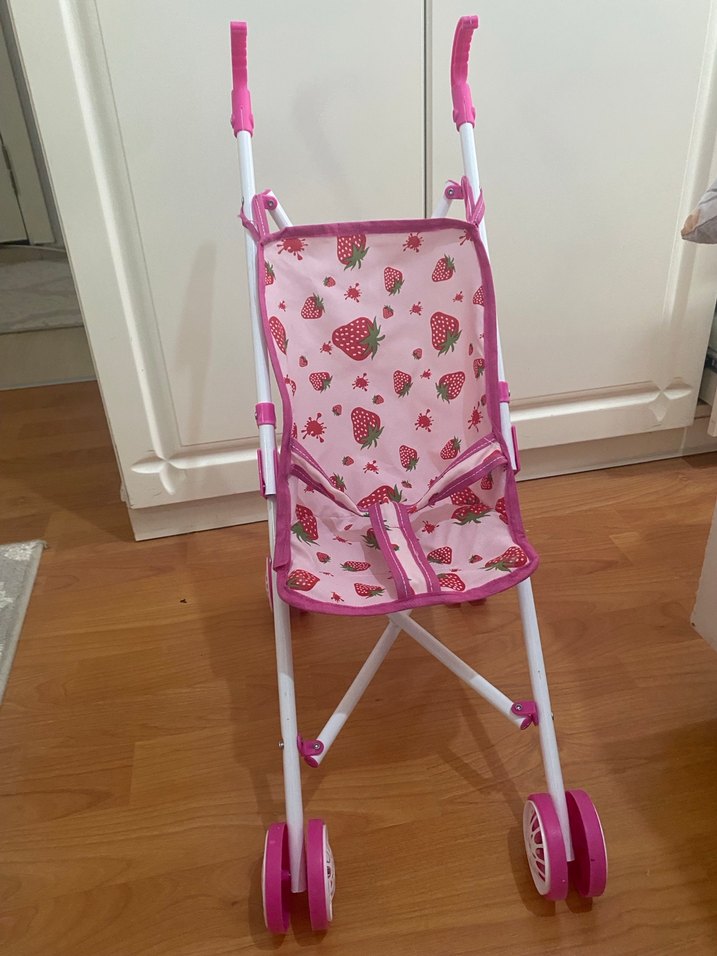 Çilek Desenli Pembe Bebek Arabası - Görsel 2