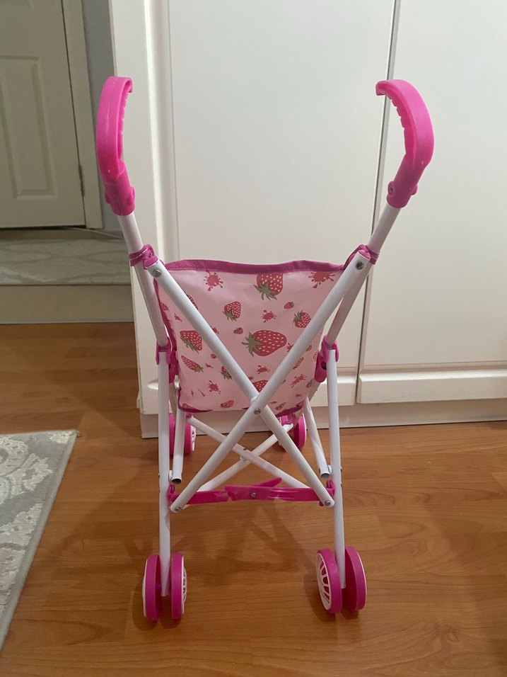 Çilek Desenli Pembe Bebek Arabası - Görsel 4