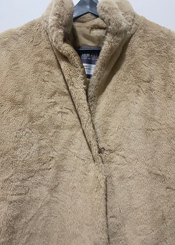 Bej Peluş Kadın Midi Mont - Görsel 4