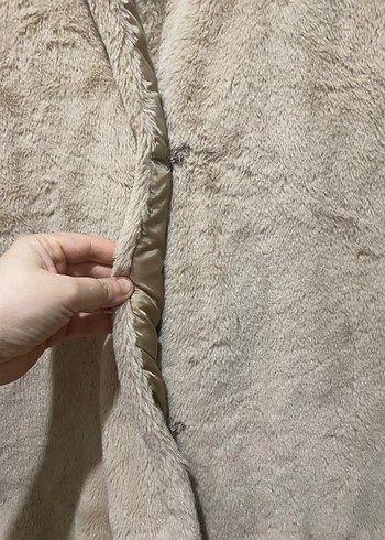 Bej Peluş Kadın Midi Mont - Görsel 5