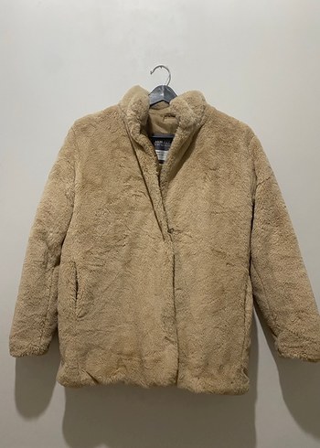 Bej Peluş Kadın Midi Mont - Görsel 3