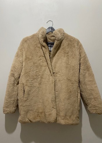 Bej Peluş Kadın Midi Mont - Görsel 2