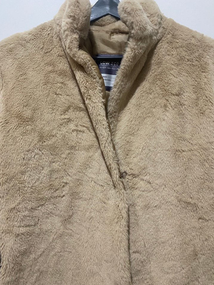 Bej Peluş Kadın Midi Mont - Görsel 4