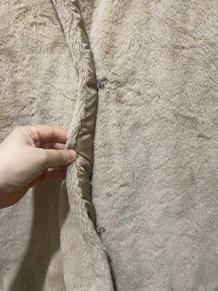 Bej Peluş Kadın Midi Mont - Görsel 5