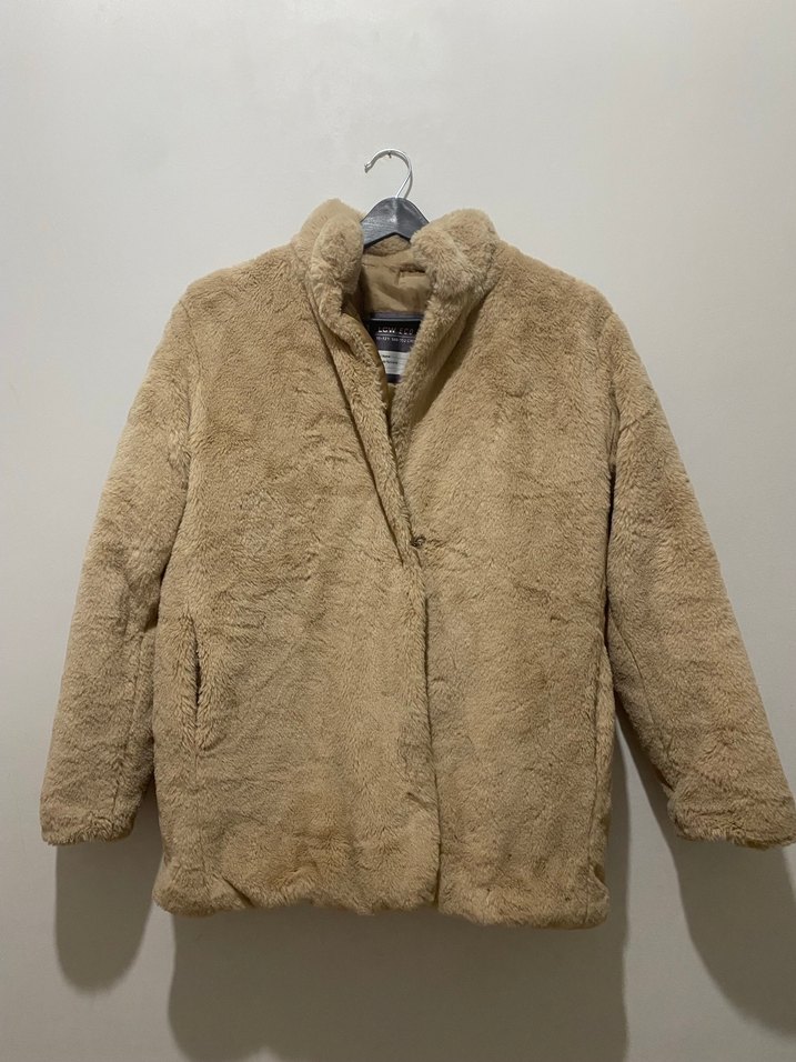 Bej Peluş Kadın Midi Mont - Görsel 2