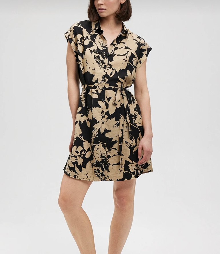 Çiçek Desenli Kemerli Mini Elbise - Görsel 2