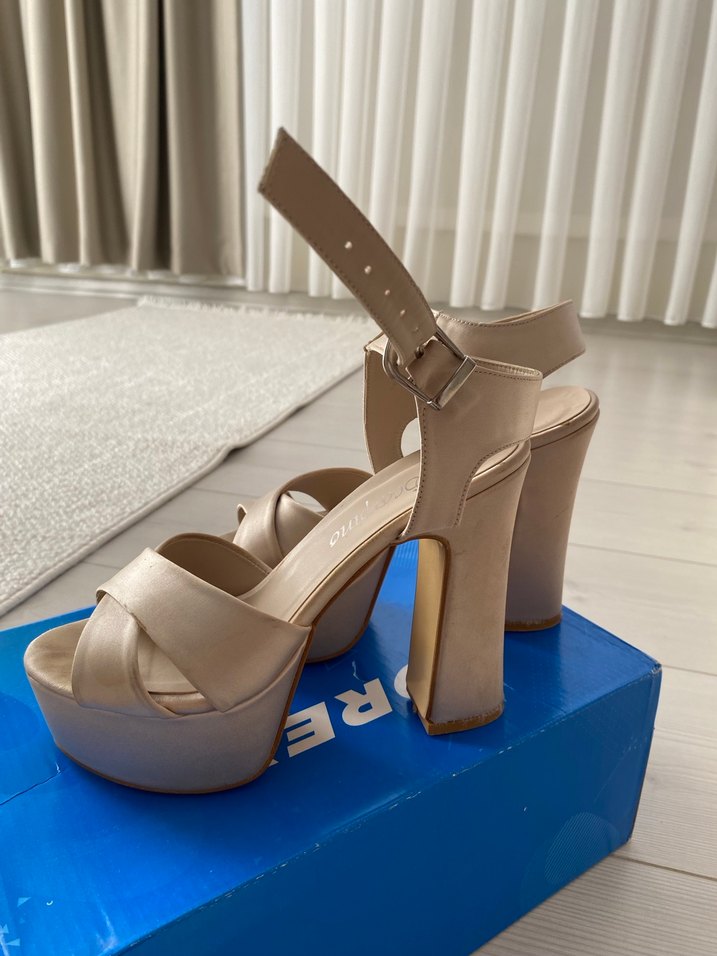 Bej Platform Topuklu Kadın Abiye Ayakkabı - Görsel 3