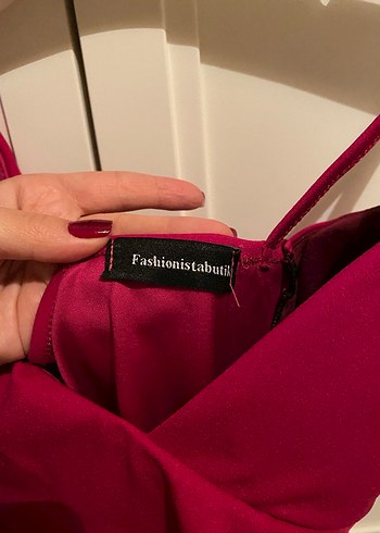 Fuşya Straplez Fırfırlı Midi Elbise - Görsel 3