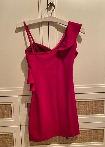 Fuşya Straplez Fırfırlı Midi Elbise - Görsel 2