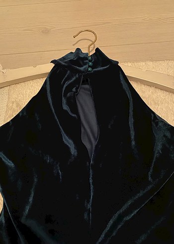 Kadın zümrüt yeşili  Uzun Drapeli kadife  Elbise - Görsel 2