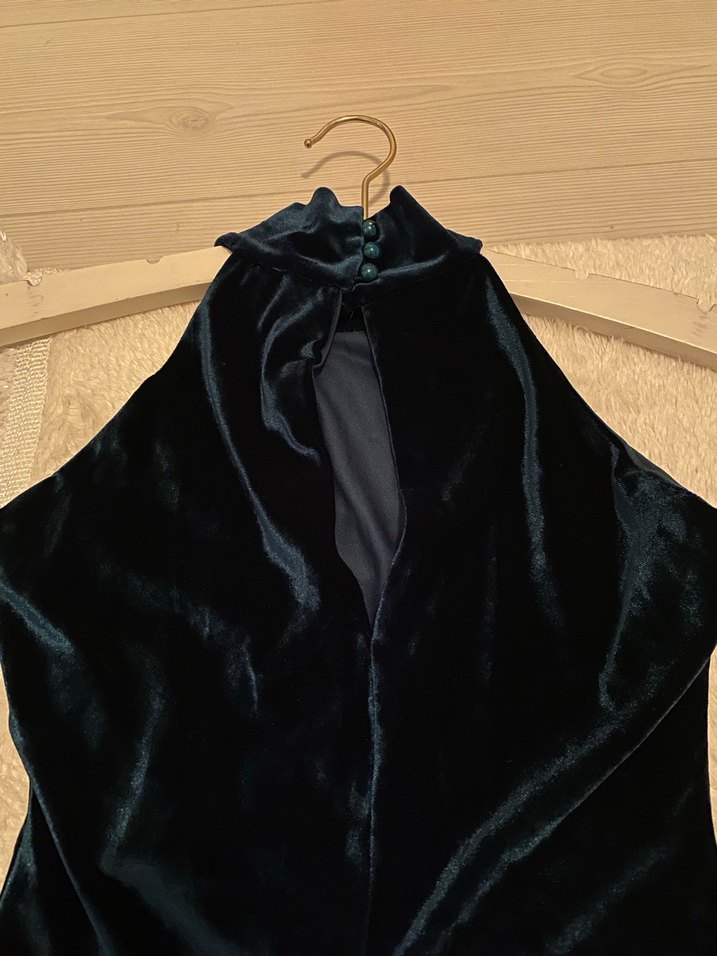 Kadın zümrüt yeşili  Uzun Drapeli kadife  Elbise - Görsel 2