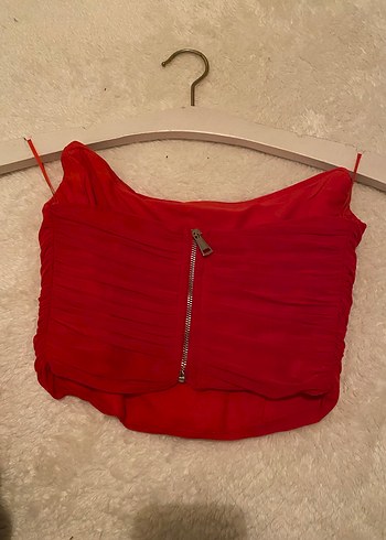 Kırmızı Drapeli Straplez Mini Bustiyer - Görsel 2