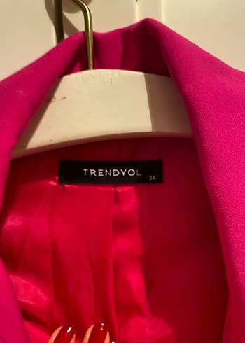 Kadın Pembe Düğmeli Midi Blazer Ceket - Görsel 3