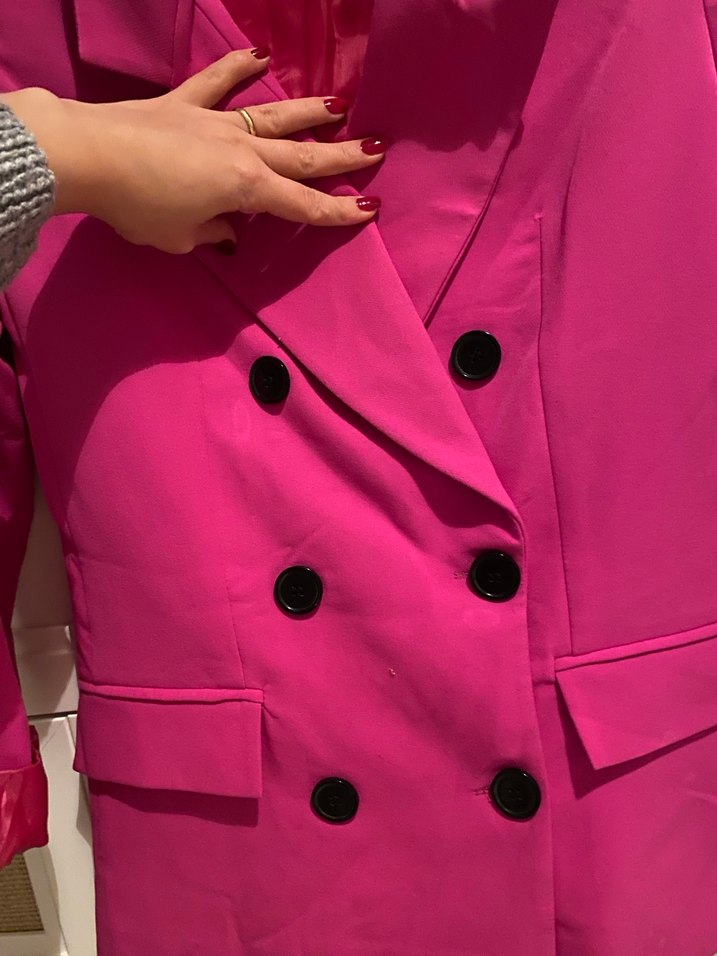 Kadın Pembe Düğmeli Midi Blazer Ceket - Görsel 2