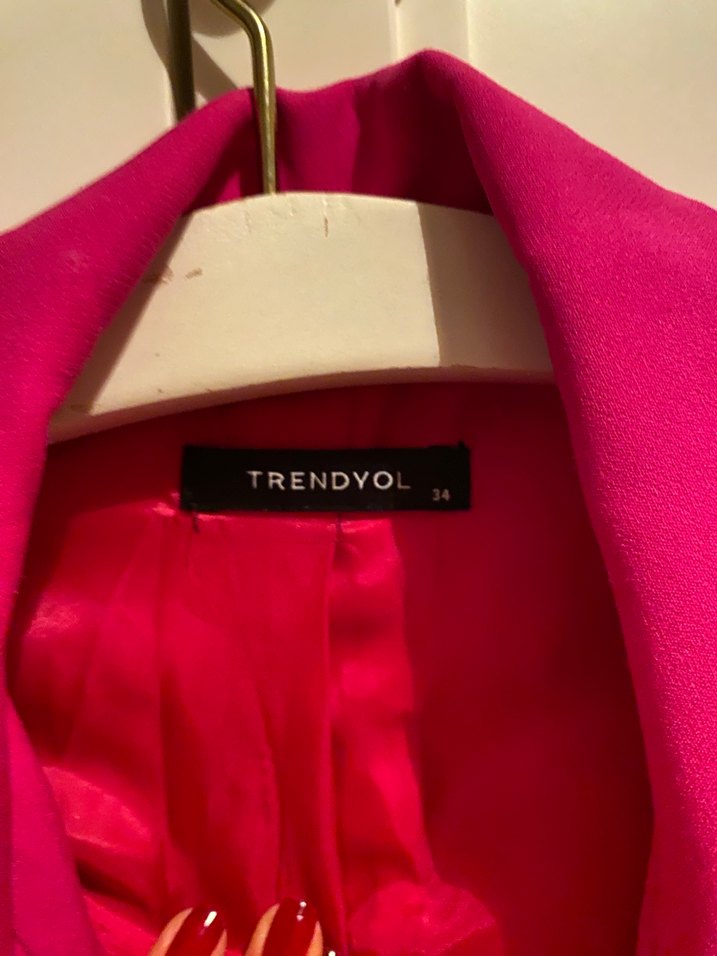 Kadın Pembe Düğmeli Midi Blazer Ceket - Görsel 3