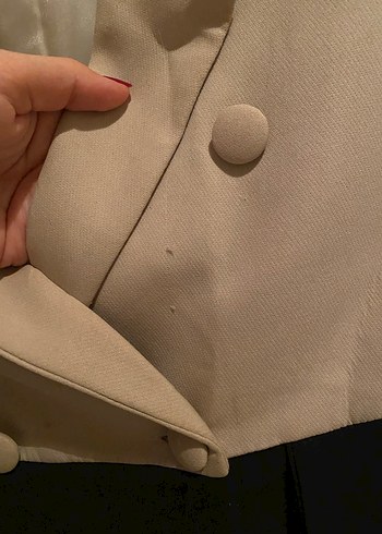 Bej Siyah Düğmeli Kadın Blazer Ceket - Görsel 2