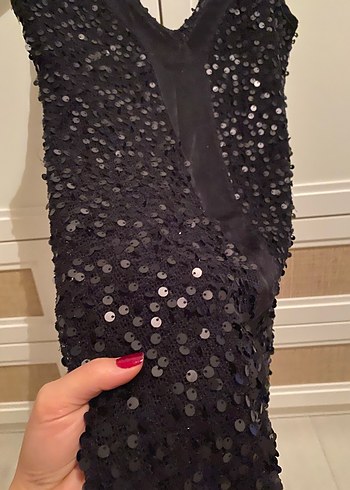 Siyah V Yaka Drapeli Midi Abiye Elbise - Görsel 2