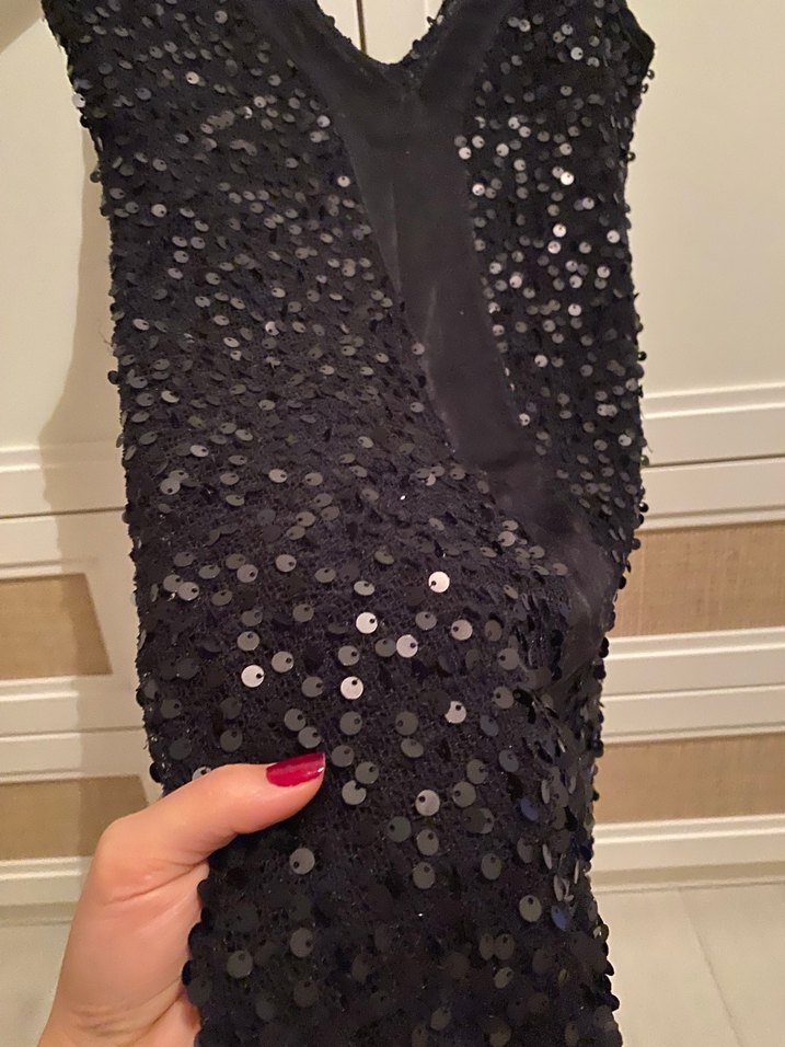 Siyah V Yaka Drapeli Midi Abiye Elbise - Görsel 2