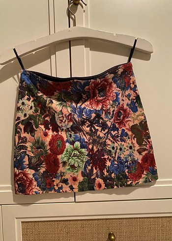 Çiçek Desenli Drapeli Mini Etek - Görsel 2