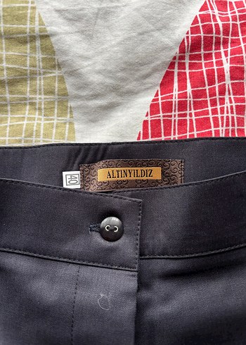 Düğmeli Gri Kadın Kumaş Pantolon - Görsel 3