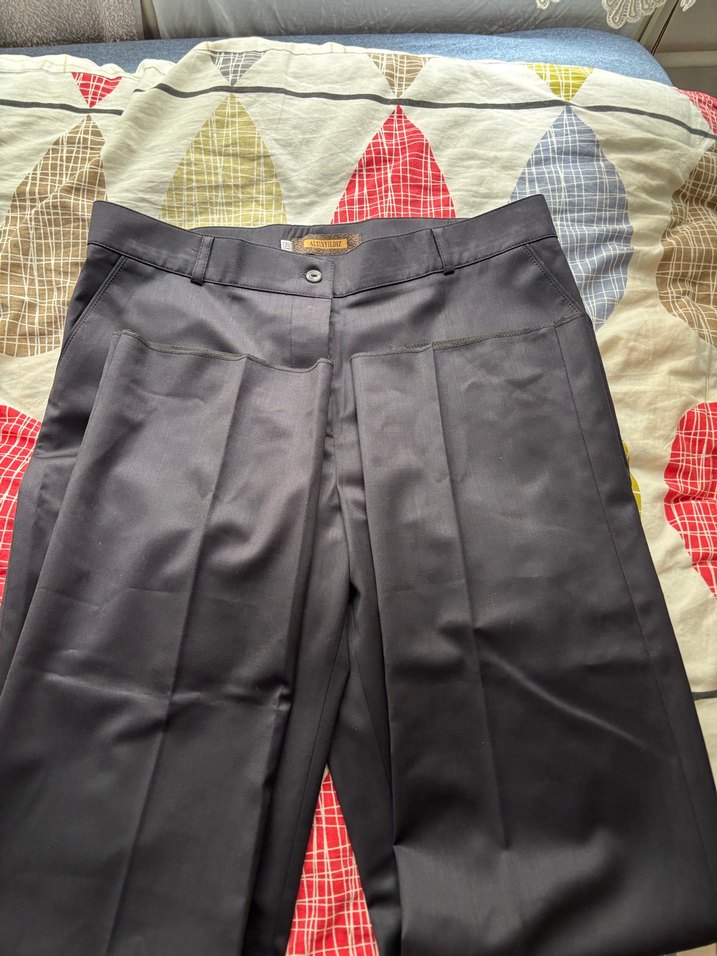 Düğmeli Gri Kadın Kumaş Pantolon - Görsel 2