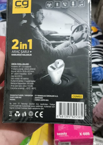 2in1 Araç Şarjı ve Kablosuz Kulaklık Gri - Görsel 2