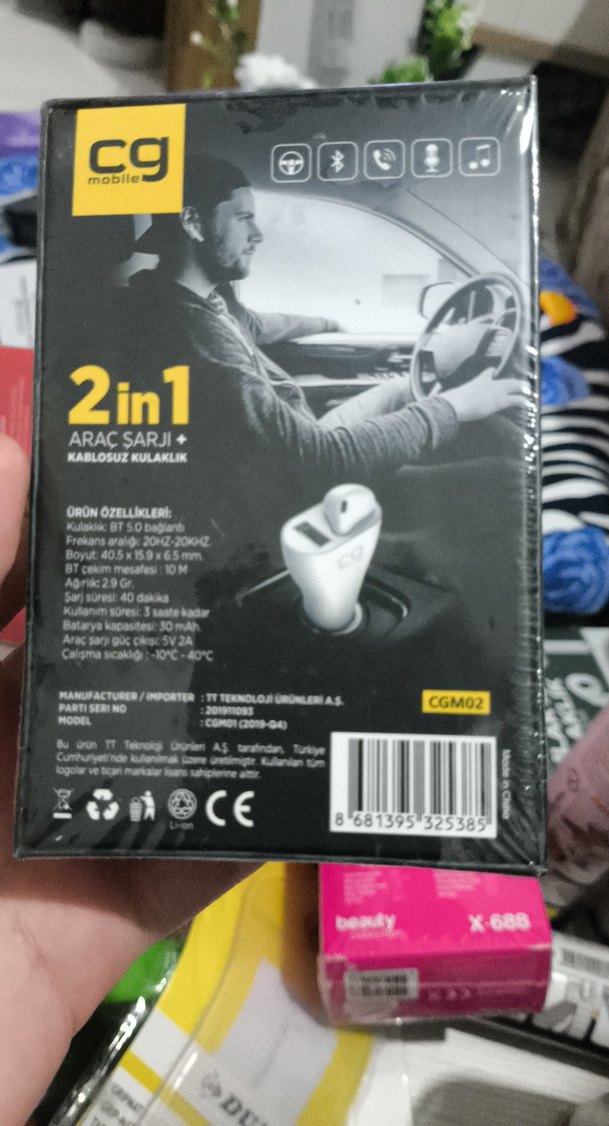 2in1 Araç Şarjı ve Kablosuz Kulaklık Gri - Görsel 2