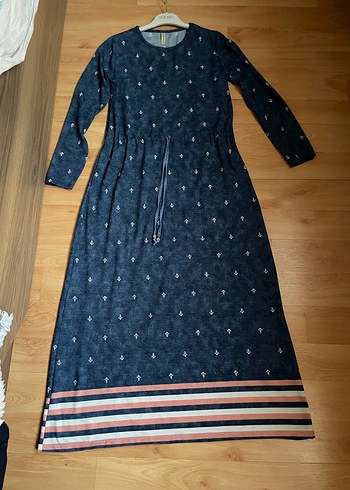 Trendyol & Milla Uzun Kollu Lacivert Batik Desenli Kot Elbise