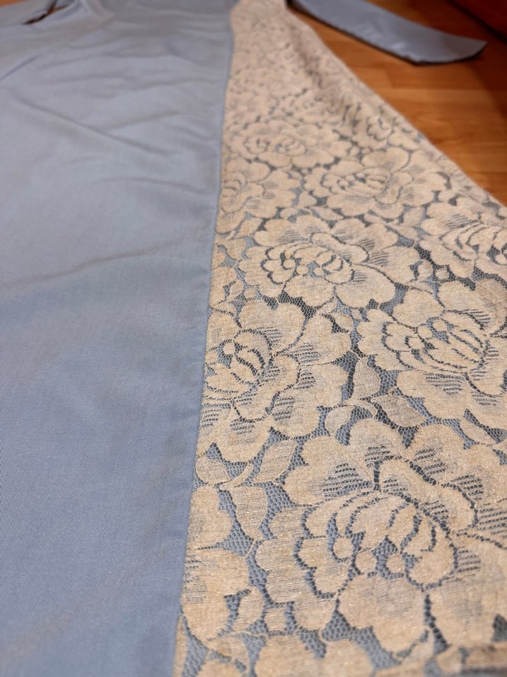 Uzun Kollu Mavi Vintage Elbise - Görsel 2