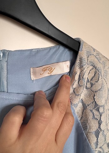 Uzun Kollu Mavi Vintage Elbise - Görsel 7