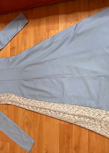 Uzun Kollu Mavi Vintage Elbise - Görsel 4