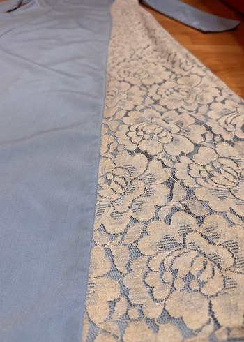 Uzun Kollu Mavi Vintage Elbise - Görsel 2