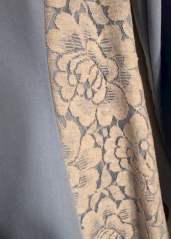 Uzun Kollu Mavi Vintage Elbise - Görsel 6