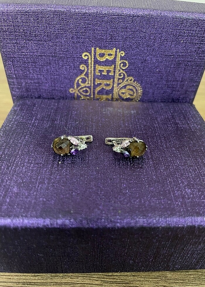 Gümüş kolye küpe takım mor taşlı - Görsel 2