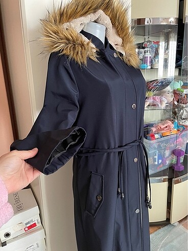 İçi yünlü polar tüylü pardesü mont kaban - Görsel 3