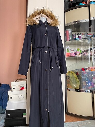 İçi yünlü polar tüylü pardesü mont kaban - Görsel 5