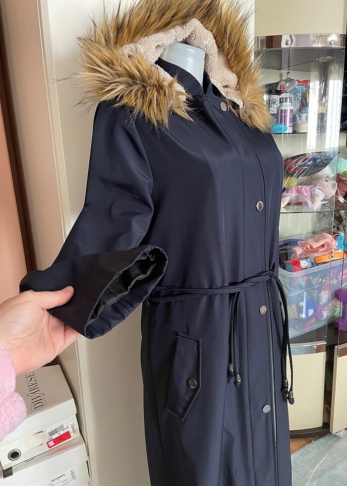 İçi yünlü polar tüylü pardesü mont kaban - Görsel 3