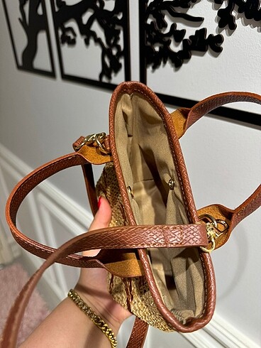 Beden camel Renk Longchamp hasır askılı çanta