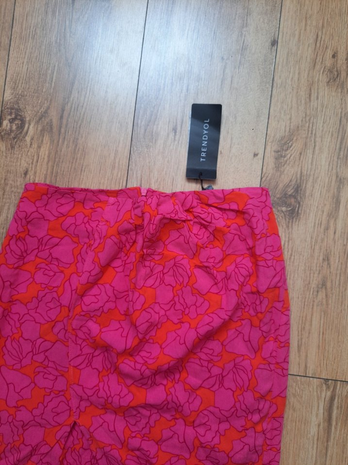 Pembe Bağlama Desenli Uzun Midi Etek - Görsel 2