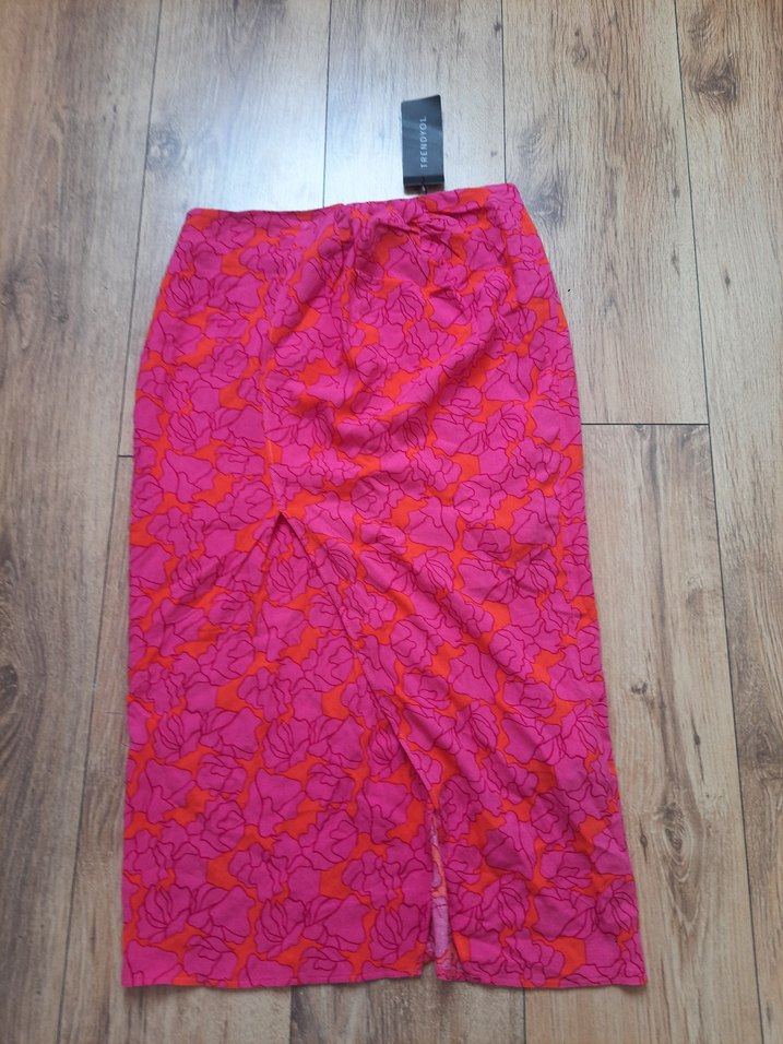 Pembe Bağlama Desenli Uzun Midi Etek - Görsel 3