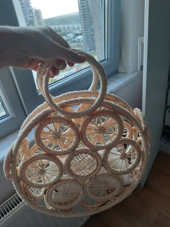 Dantel Detaylı Beyaz Örgü Bohem Çanta - Görsel 3