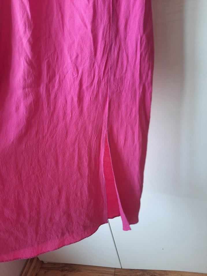 Pembe Uzun Keten Elbise Drapeli - Görsel 2