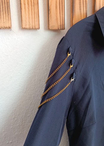 Düğmeli Mavi Denim Kadın Gömlek - Görsel 2