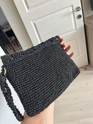 Diğer Şık kağıt ipten hasır siyah clutch / portföy çanta